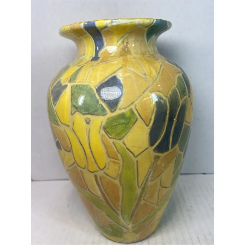 Vintage Mosaic Tulip Vase likely crafted in the‎ 1960s using pottery techniques